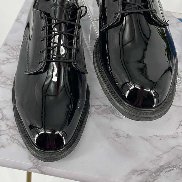 CAPPS Black Hi Gloss Shine Patent Leather Lace Up Oxfords Dress Shoes Uniform - Picture 3 of 10